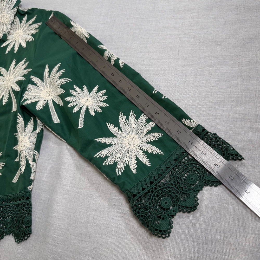 WAIMARI Tayrona Palm Tree Embroidered Cotton Lace Jacket Green Small Resort Chic - Picture 13 of 13